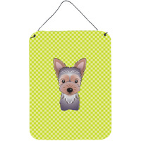 "Caroline's Treasures Checkerboard Lime Green Yorkie Puppy Wall or Door Hanging Prints, 16"" x 12"""