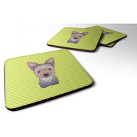 "Caroline's Treasures BB1294FC Checkerboard Lime Green Yorkie Puppy Foam Coaster (Set of 4), 3.5"" H x 3.5"" W, Multicolor"