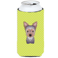 Checkerboard Lime Green Yorkie Puppy Tall Boy Beverage Insulator Hugger BB1294TBC