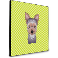 "Caroline's Treasures Checkerboard Lime Green Yorkie Puppy Artwork Panel wall-decor, Multicolor"