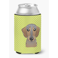 Checkerboard Lime Green Wirehaired Dachshund Can or Bottle Hugger BB1295CC