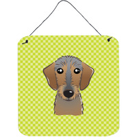 "Caroline's Treasures Checkerboard Lime Green Wirehaired Dachshund Wall or Door Hanging Prints, 6 x 6"""