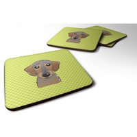 "Caroline's Treasures BB1295FC Checkerboard Lime Green Wirehaired Dachshund Foam Coaster (Set of 4), 3.5"" H x 3.5"" W, Multicolor"