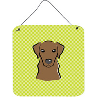 "Caroline's Treasures Checkerboard Lime Green Chocolate Labrador Wall or Door Hanging Prints, 6 x 6"""