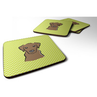 "Caroline's Treasures BB1296FC Checkerboard Lime Green Chocolate Labrador Foam Coaster (Set of 4), 3.5"" H x 3.5"" W, Multicolor"