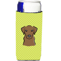 Checkerboard Lime Green Chocolate Labrador Ultra Beverage Insulators for slim cans