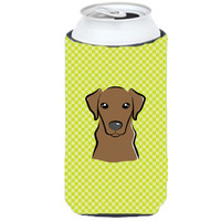 Checkerboard Lime Green Chocolate Labrador Tall Boy Beverage Insulator Hugger BB1296TBC