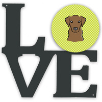 "Caroline's Treasures Checkerboard Lime Green Chocolate Labrador Metal Artwork Love wall-decor, Multicolor"