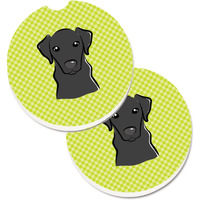 "Caroline's Treasures Checkerboard Lime green black Labrador Set of 2 Cup Holder Car Coasters BB1297CARC, 2.56, Multicolor"