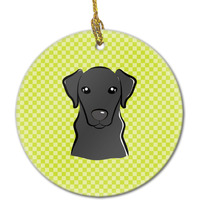 Checkerboard Lime Green Black Labrador Ceramic Ornament BB1297CO1