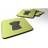 "Caroline's Treasures BB1297FC Checkerboard Lime Green Black Labrador Foam Coaster (Set of 4), 3.5"" H x 3.5"" W, Multicolor"