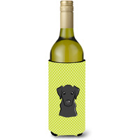 Checkerboard Lime Green Black Labrador Wine Bottle Beverage Insulator Hugger BB1297LITERK