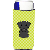 Checkerboard Lime Green Black Labrador Ultra Beverage Insulators for slim cans