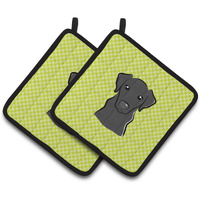 "Caroline's Treasures Checkerboard Lime green black Labrador Pair of Pot Holders BB1297PTHD, 7.5HX7.5W, Multicolor"