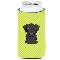 Checkerboard Lime Green Black Labrador Tall Boy Beverage Insulator Hugger BB1297TBC