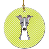 Checkerboard Lime Green Italian Greyhound Ceramic Ornament BB1298CO1