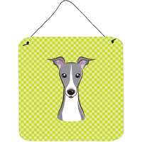 "Caroline's Treasures Checkerboard Lime Green Italian Greyhound Wall or Door Hanging Prints, 6 x 6"""