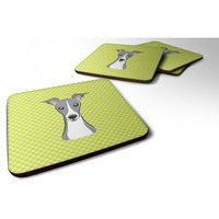 "Caroline's Treasures BB1298FC Checkerboard Lime Green Italian Greyhound Foam Coaster (Set of 4), 3.5"" H x 3.5"" W, Multicolor"