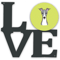 "Caroline's Treasures Checkerboard Lime Green Italian Greyhound Metal Artwork Love wall-decor, Multicolor"