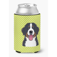 Checkerboard Lime Green Bernese Mountain Dog Can or Bottle Hugger BB1299CC