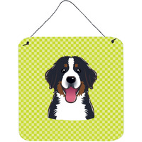 "Caroline's Treasures Checkerboard Lime Green Bernese Mountain Dog Wall or Door Hanging Prints, 6 x 6"""