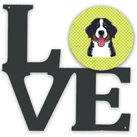 "Caroline's Treasures Checkerboard Lime Green Bernese Mountain Dog Metal Artwork Love wall-decor, Multicolor"