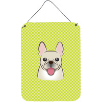 "Caroline's Treasures BB1300DS1216 Checkerboard Lime Green French Bulldog Wall or Door Hanging Prints, 16"" x 12"""