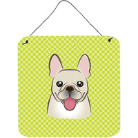 "Caroline's Treasures BB1300DS66 Checkerboard Lime Green French Bulldog Wall or Door Hanging Prints, 6 x 6"""