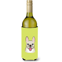 Checkerboard Lime Green French Bulldog Wine Bottle Beverage Insulator Hugger BB1300LITERK