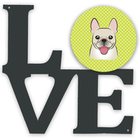"Caroline's Treasures Checkerboard Lime Green French Bulldog Metal Artwork Love wall-decor, Multicolor"