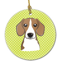 Checkerboard Lime Green Beagle Ceramic Ornament BB1301CO1