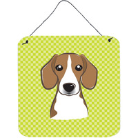"Caroline's Treasures Checkerboard Lime Green Beagle Wall or Door Hanging Prints, 6 x 6"""