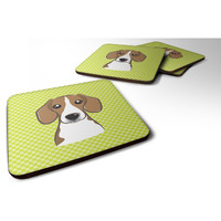 "Caroline's Treasures BB1301FC Checkerboard Lime Green Beagle Foam Coaster (Set of 4), 3.5"" H x 3.5"" W, Multicolor"