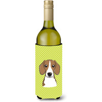 Checkerboard Lime Green Beagle Wine Bottle Beverage Insulator Hugger BB1301LITERK