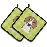 "Caroline's Treasures Checkerboard Lime green Beagle Pair of Pot Holders BB1301PTHD, 7.5HX7.5W, Multicolor"