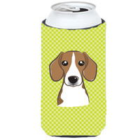 Checkerboard Lime Green Beagle Tall Boy Beverage Insulator Hugger BB1301TBC