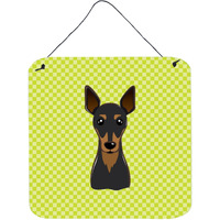 "Caroline's Treasures Checkerboard Lime Green Min Pin Wall or Door Hanging Prints, 6 x 6"""