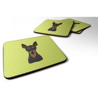"Caroline's Treasures BB1302FC Checkerboard Lime Green Min Pin Foam Coaster (Set of 4), 3.5"" H x 3.5"" W, Multicolor"