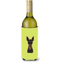 Checkerboard Lime Green Min Pin Wine Bottle Beverage Insulator Hugger BB1302LITERK