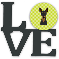 "Caroline's Treasures Checkerboard Lime Green Min Pin Metal Artwork Love wall-decor, Multicolor"