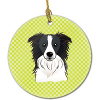 Checkerboard Lime Green Border Collie Ceramic Ornament BB1303CO1