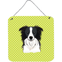 "Caroline's Treasures Checkerboard Lime Green Border Collie Wall or Door Hanging Prints, 6 x 6"""