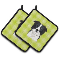 "Caroline's Treasures Checkerboard Lime green Border Collie Pair of Pot Holders BB1303PTHD, 7.5HX7.5W, Multicolor"
