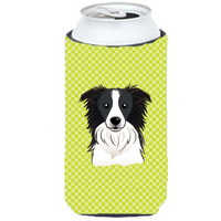 Checkerboard Lime Green Border Collie Tall Boy Beverage Insulator Hugger BB1303TBC