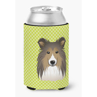 Checkerboard Lime Green Sheltie Can or Bottle Hugger BB1304CC