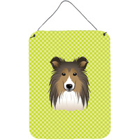 "Caroline's Treasures Checkerboard Lime Green Sheltie Wall or Door Hanging Prints, 16"" x 12"""