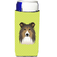 Checkerboard Lime Green Sheltie Ultra Beverage Insulators for slim cans BB1304MUK