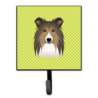 "Caroline's Treasures BB1304SH4 Checkerboard Lime Green Sheltie Leash or Key Holder, Small, Multicolor"