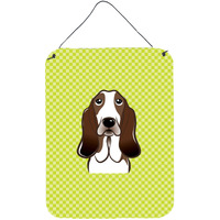"Caroline's Treasures Checkerboard Lime Green Basset Hound Wall or Door Hanging Prints, 16"" x 12"""