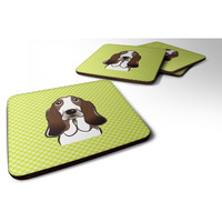 "Caroline's Treasures BB1305FC Checkerboard Lime Green Basset Hound Foam Coaster (Set of 4), 3.5"" H x 3.5"" W, Multicolor"